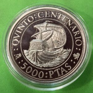 AÑO 1989. SERIE I. 5000 PTAS PLATA V CENTENARIO DESCUBRIMIENTO DE AMERICA. PESO 54 GR