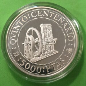 AÑO 1992. SERIE IV. 5000 PTAS PLATA V CENTENARIO. PESO 54 GR