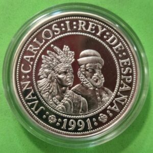 AÑO 1991. SERIE III. 5000 PTAS PLATA V CENTENARIO DESCUBRIMIENTO DE AMERICA. PESO 54 GR