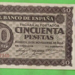 EDIFIL 420a. 50 PTAS 21 DE NOVIEMBRE 1936 SERIE M. CONSERVACIÓN EBC+