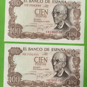 EDIFIL472d. 100 PTAS 17 DE NOVIEMBRE DE 1970 SERIE 9B.PAREJA CORRELATIVA