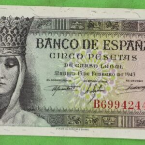 EDIFIL 446a. 5 PTAS 13 DE FEBRERO 1943 SERIE B. CONSERVACIÓN EBC