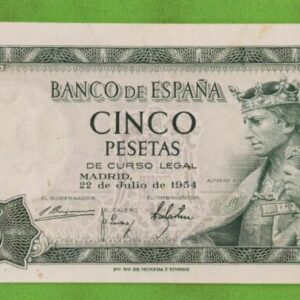 EDIFIL 466. 5 PTAS 22 DE JULIO 1954 SIN SERIE. CONSERVACIÓN EBC.