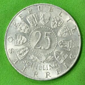 AUSTRIA. AÑO 1958. 25 SCHILLING PLATA (800). PESO 13 GR
