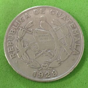 GUATEMALA. AÑO 1929. 1/4 QUETZAL PLATA (720). PESO 8,2 GR