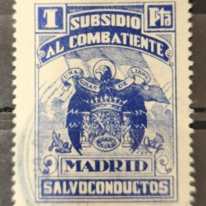 MADRID. EDIFIL 34 US. 1 PTA AZUL SUBSIDIO AL COMBATIENTE.