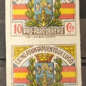 LUGO. EDIFIL 22s *. 10 CTS PAREJA SIN DENTAR, PRO PARO OBERO.