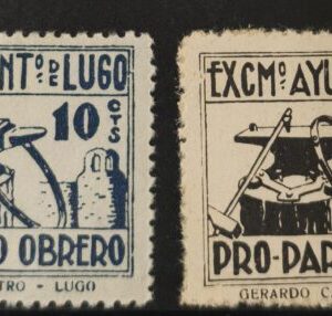 LUGO. EDIFIL 37/38 * 10 CTS AZUL Y NEGRO PRO PARO OBRERO.