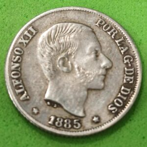 AÑO 1885. 10 CTS DE PESO PLATA ALFONSO XII MANILA. PESO 2,6 GR