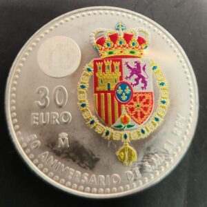 AÑO 2018. 30 EUROS PLATA " 50 ANIVERSARIO S.M. EL REY ". PESO 18 GR