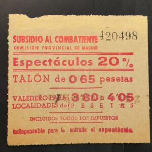 MADRID EDIFIL N/C. O,65 PTAS CARMÍN SUBSIDIO AL COMBATIENTE