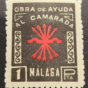 MALAGA. EDIFIL 23 * 1 PTAS NEGRO Y ROJO OBRA DE  AYUDA AL CAMARADA.