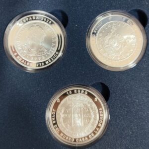 AÑO 2025. 10 EUROS PLATA. SERIE DE TRES MONEDAS DE PLATA CECAS AMERICANAS