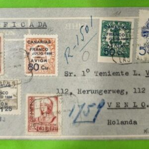 LAS PALMAS  A VENLO (HOLANDA). AÑO 1937. EDIFIL 823.
