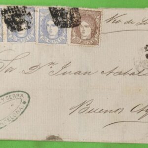 BARCELONA. BARCELONA A BUENOS AIRES (ARGENTINA). AÑO 1872. EDIFIL 107-109