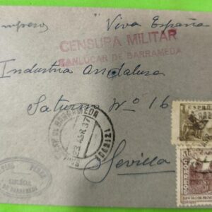 CÁDIZ. SANLUCAR DE BARRAMEDA A SEVILLA.AÑO 1937. EDIFIL 816 + LOCAL