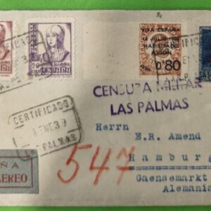 LAS PALMAS A HAMBURGO (ALEMANIA). AÑO 1939. EDIFIL 821-832-846