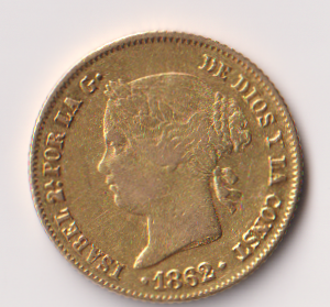 ESPAÑA AÑO 1862 ISABEL II 4 PESOS ORO FILIPINAS CECA MANILAS