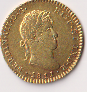 ESPAÑA AÑO 1811 FERNANDO VII 2 ESCUDO ORO CADIZ