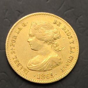 AÑO 1865 ISABEL II 4 ESCUDOS ORO. PESO 3,3 GR