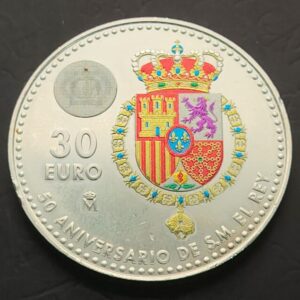 ESPAÑA AÑO 2018 , 30 EUROS PLATA " 50 ANIVERSARIO S.M EL REY "
