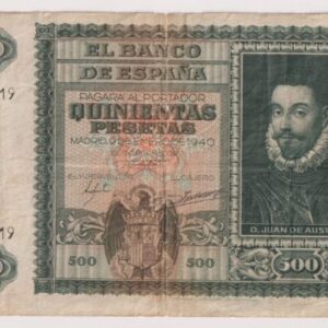 EDIFIL 439.  500 PTAS 9 ENERO 1940  JUAN DE AUSTRIA CONSERVACIÓN BC+