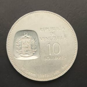 VENEZUELA. AÑO 1973. 10 BOLIVARES PLATA (900) " SIMON BOLIVIAR ". PESO 30 GR