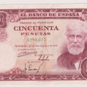 EDIFIL 462. 50 PTAS 31 DE DICIEMBRE 1951 SIN SERIE. CONSERVACIÓN EBC.
