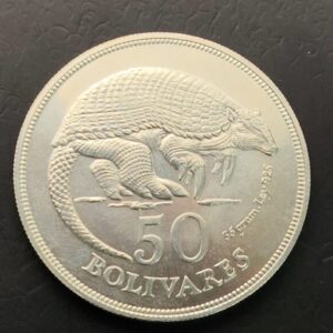 VENEZUELA. AÑO 1975.  50 BOLIVARES PLATA (925) " ARMADILLO ". PESO 35 GR