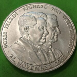 ALEMANIA. AÑO 1991.- MEDALLA PLATA (999) JELTZIN &WEIZSACKER". PESO 38,6 GR
