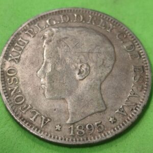 AÑO 1895. ALFONSO XIII. 1 PESO PLATA PUERTO RICO P.G.V. PESO 24,8 GR