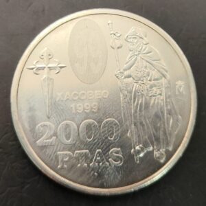 ESPAÑA AÑO 1999 , 2000 PTAS PLATA " XACOBEO "