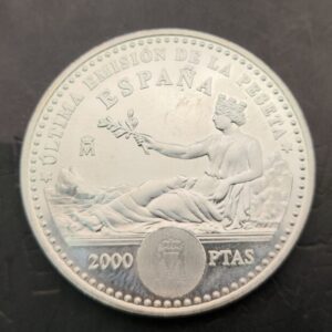 AÑO 2001.  2000 PTAS PLATA (925)  " ULTIMA EMISIÓN DE LA PESETA ". PESO 18 GR