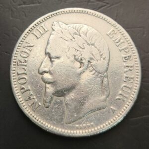 FRANCIA AÑO 1869 5 FRANCO PLATA (900) NAPOLEON III A. PESO 24,7 GR