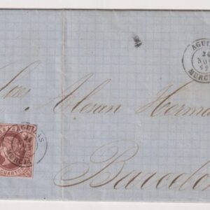 1862 AGUILAS / BARCELONA CARTA CIRCULADA CON SELLO DE 4 CTO MATASELLO