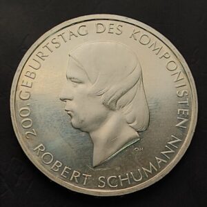 ALEMANIA AÑO 2010 10 EUROS PLATA (925) " BICENTENARIO NACIMENTO  ROBERT SHUMANN". PESO 18 GR