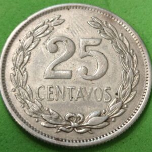 EL SALVADOR AÑO 1944 25 CENTAVOS PLATA (900). PESO 7,21  GR