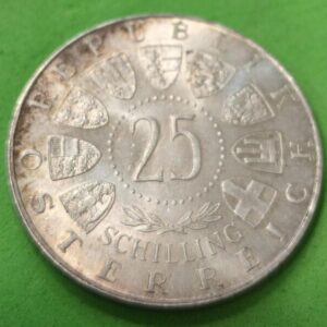 AUSTRIA. AÑO 1957. 25 SCHILLING PLATA (800). PESO 13,06 GR