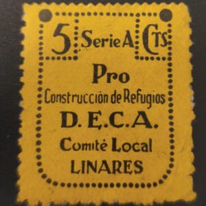 LINARES (JAEN). EDIFIL 4 *. 5 CTS NEGRO S AMARILLO PRO CONSTRUCCION DE REFUGIOS