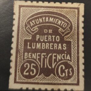 PUERTO LUMBRERAS (MURCIA). EDIFIL 9 *. 25 CTS CASTAÑO BENEFICENCIA.