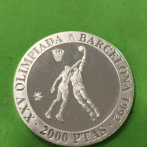 AÑO 1990. 2000 PTAS PLATA OLIMPIADAS 1992, BALONCESTO. PESRO 27,17 GR