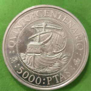 AÑO 1989.  5000PTS I SERIE  PLATA V CENTENARIO DESCUBRIMIENTO DE AMERICA.