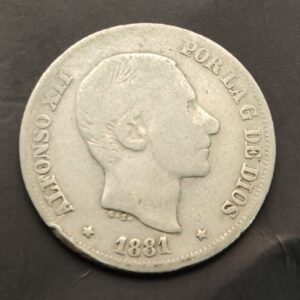 AÑO 1881.  ALFONSO XII 10 CENTAVOS PLATA. PESO 2,42 GR