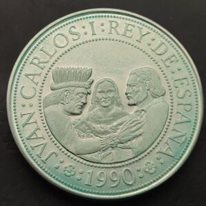 AÑO 1990. 5.000 PTAS PLATA (925) " V CENTENARIO DESCUBRIMIENO AMERICA ". PESO 54 GR