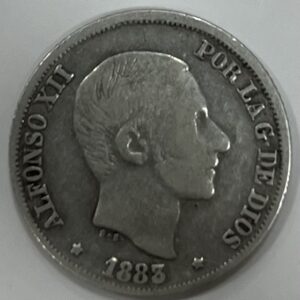 AÑO 1883.  ALOFONSO XII. 10 CENTAVOS PLATA MANILA , PESO 2,5 GR