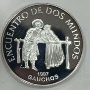 URUGUAY. AÑO 1997.  250 PESOS URUGUAYOS PLATA (925) , III SERIE IBEROAMERICANA, DANZAS Y TRAJES TIPICOS. PESO 27GR