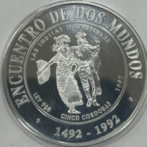NICARAGUA. AÑO 1997- 5 CORDOBAS PLATA (925), III SERIE IBEROAMERICANA TRAJES Y BAILES TIPICOS. PESO 27GR