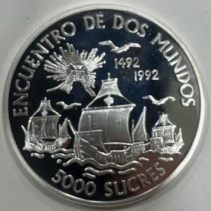 ECUADOR. AÑO 1991. 5000 SUCRES PLATA (925). I SERIE IBEROAMERICANA.  PESO 27 GR