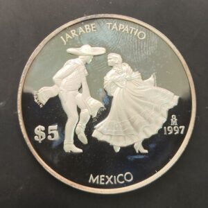 MEXICO. AÑO 1997. 5 PESOS PLATA (925) " III SERIE IBEROAMERICANA, DANZAS Y TRAJES". TIPICOS. PESO 27 GR