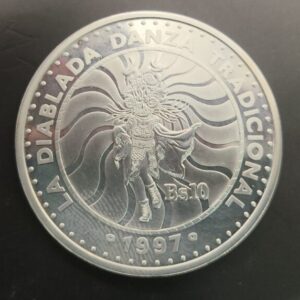 BOLIVIA. AÑO 1997. 10 BOLIVIANOS PLATA (925 ) " III IBEROAMERICANA DANZAS Y TRAJES TIPICOS ". PESO 27 GR